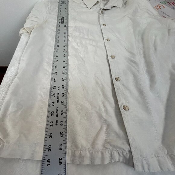 Tommy Bahama Mens Silk Jacquard Floral Button-Up Short Sleeve Shirt XLX Ivory - Picture 7 of 7